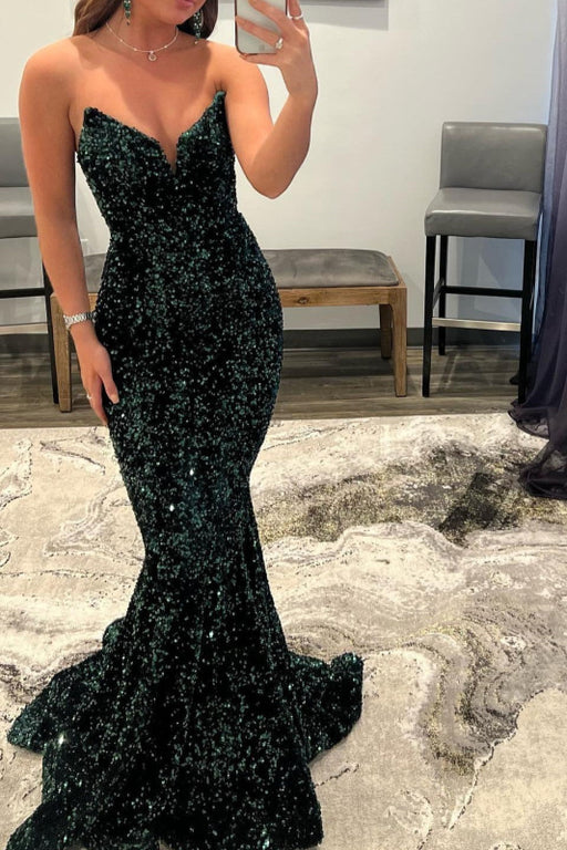 Sequined V-Neck Mermaid Prom Gown