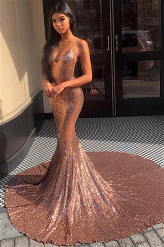 Sequins Mermaid Prom Dress Spaghetti-Straps