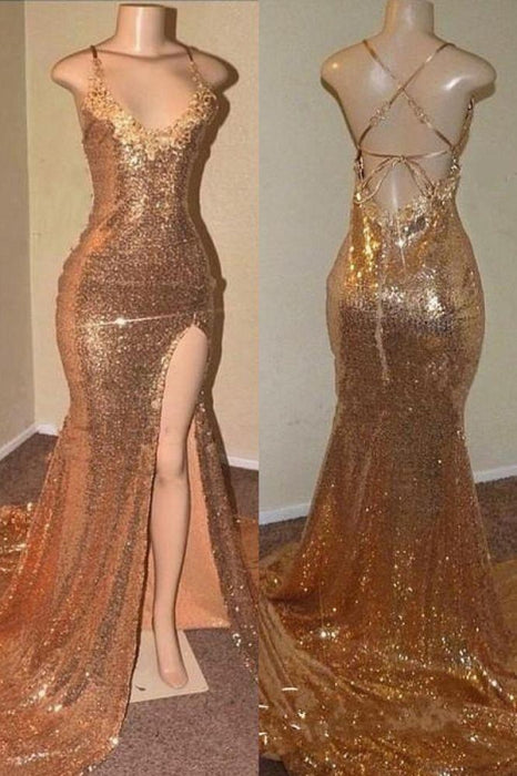 Sequins Mermaid V-Neck Prom Dress