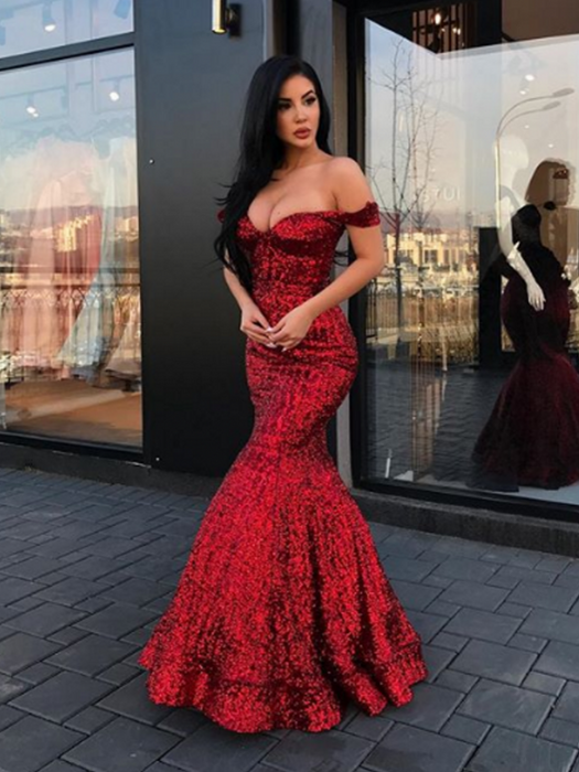 Sequins Off-the-Shoulder Mermaid Prom Dress