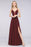 Bridelily Sexy Deep-V-Neck Appliques Burgundy Chiffon Bridesmaid Dress with Slit