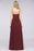 Bridelily Sexy Deep-V-Neck Appliques Burgundy Chiffon Bridesmaid Dress with Slit