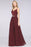 Bridelily Sexy Deep-V-Neck Appliques Burgundy Chiffon Bridesmaid Dress with Slit