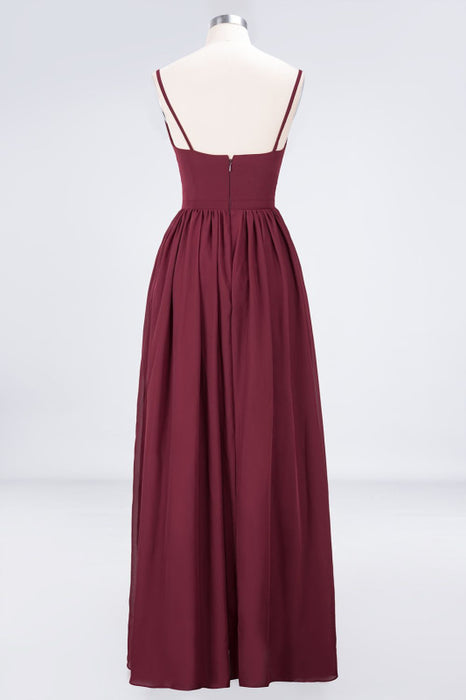 Bridelily Sexy Deep-V-Neck Appliques Burgundy Chiffon Bridesmaid Dress with Slit