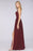 Bridelily Sexy Deep-V-Neck Appliques Burgundy Chiffon Bridesmaid Dress with Slit