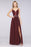 Bridelily Sexy Deep-V-Neck Appliques Burgundy Chiffon Bridesmaid Dress with Slit