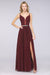 Bridelily Sexy Deep-V-Neck Appliques Burgundy Chiffon Bridesmaid Dress with Slit