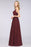 Bridelily Sexy Deep-V-Neck Appliques Burgundy Chiffon Bridesmaid Dress with Slit