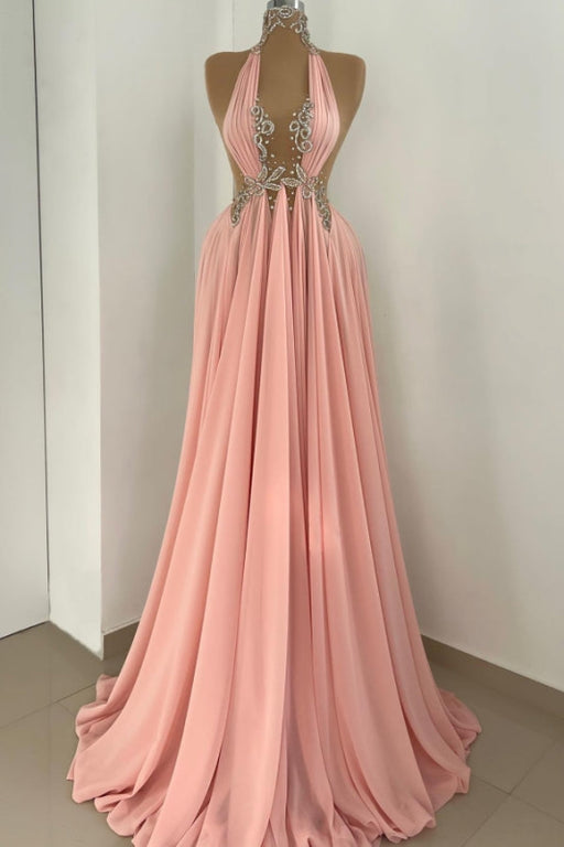 Sexy Halter Empire Beaded A-Line Long Prom Dress