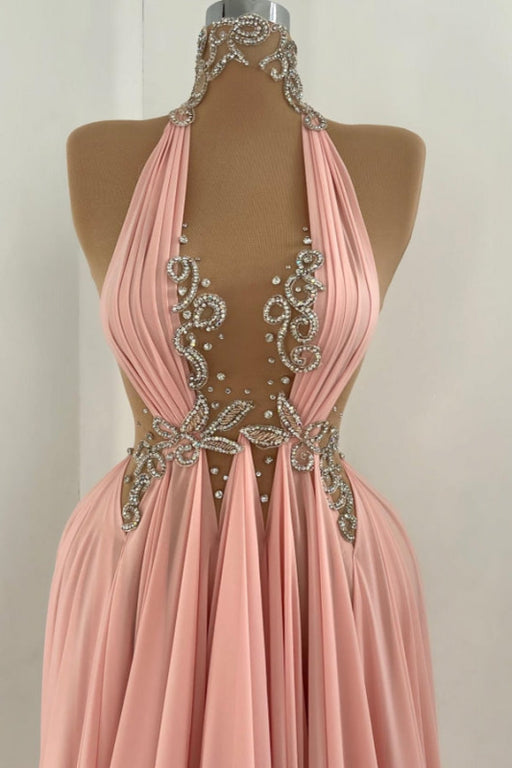 Sexy Halter Empire Beaded A-Line Long Prom Dress