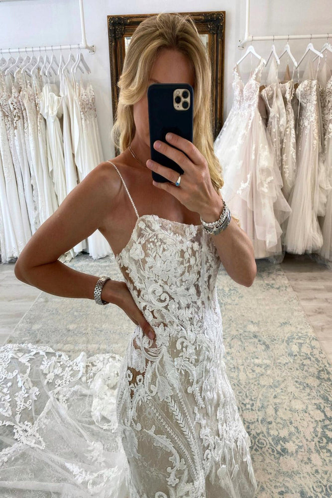 Sexy Mermaid Appliques Lace Wedding Dress With Chapel Train - wedding dress