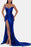 Sexy Royal Blue Prom Dress V Neck with High Slit Pleated Strapless Sleeveless