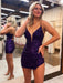 Sexy Sequins Mini Homecoming Dresses Deep V-neck Party Dress with Lace-up - Prom Dresses