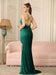 Sexy V-Neck Glitter Sequin Floor Length Dress with Slit-koscy