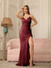 Sexy V-Neck Glitter Sequin Floor Length Dress with Slit-koscy