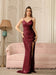 Sexy V-Neck Glitter Sequin Floor Length Dress with Slit-koscy