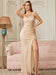 Sexy V-Neck Glitter Sequin Floor Length Dress with Slit-koscy