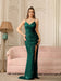 Sexy V-Neck Glitter Sequin Floor Length Dress with Slit-koscy