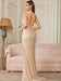 Sexy V-Neck Glitter Sequin Floor Length Dress with Slit-koscy