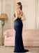 Sexy V-Neck Glitter Sequin Floor Length Dress with Slit-koscy