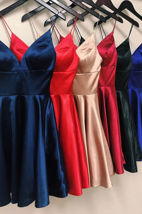 Sexy V-Neck Short Homecoming Dresses Sleeveless Satin Aline Party Dress with Pockets - Prom Dresses