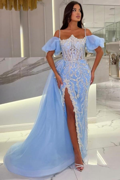 Shining Sequins A-Line Evening Dress Side Slit Off -Shoulder Long Prom Dress - evening dresses