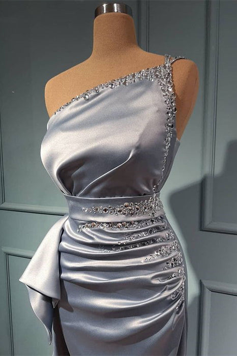 Shiny Silver One Shoulder Prom Dress with Belts Online