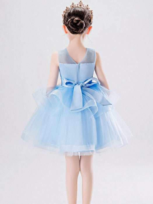 Flower Girl Dresses Jewel Neck Tulle Sleeveless Short Princess Kids Social Party Dresses