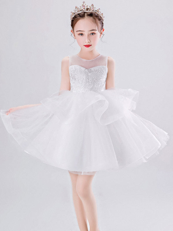 Flower Girl Dresses Jewel Neck Tulle Sleeveless Short Princess Kids Social Party Dresses