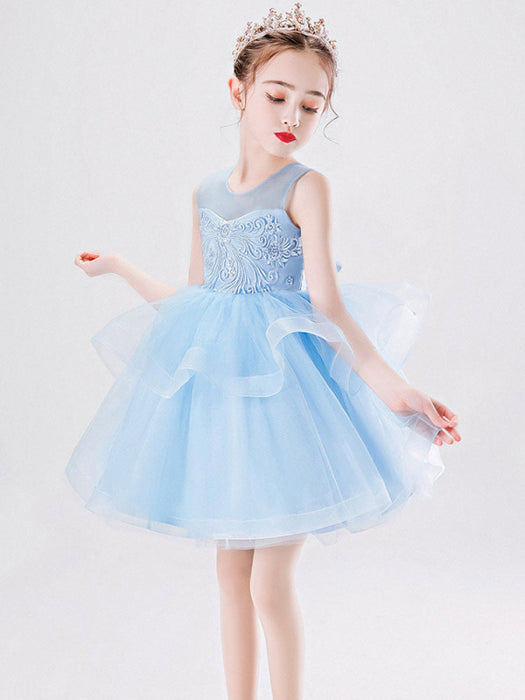 Flower Girl Dresses Jewel Neck Tulle Sleeveless Short Princess Kids Social Party Dresses