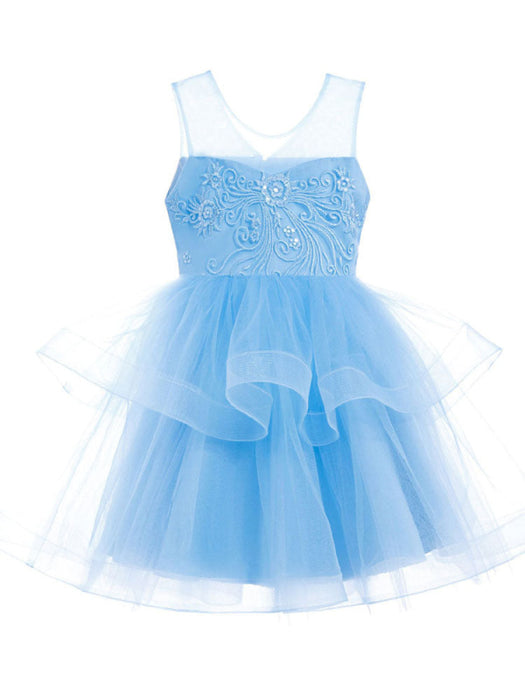 Flower Girl Dresses Jewel Neck Tulle Sleeveless Short Princess Kids Social Party Dresses