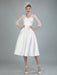 Short Wedding Dresses V Neck 3/4 Length Sleeves A Line Tea Length Traditional Bridal Dresses
