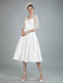 Short Wedding Dresses V Neck 3/4 Length Sleeves A Line Tea Length Traditional Bridal Dresses