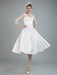Short Wedding Dresses V Neck 3/4 Length Sleeves A Line Tea Length Traditional Bridal Dresses