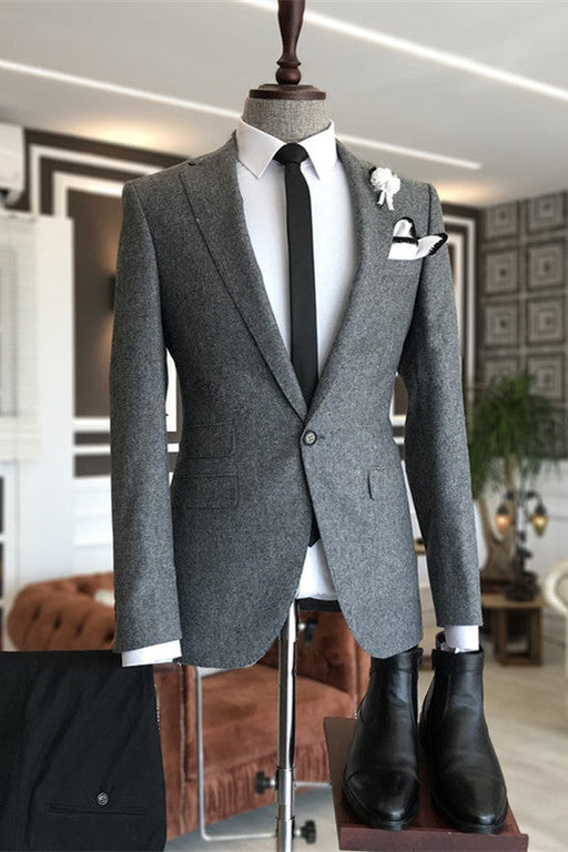 Borg Simple Deep Gray Notched Lapel Men Suits For Business