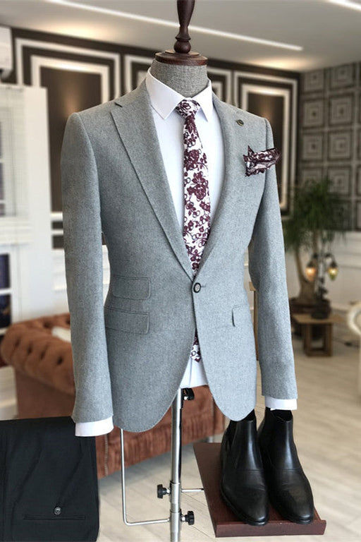 Bowen Simple Gray Notched Lapel Business Suits For Men