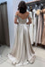 Simple Off-the-Shoulder Ruffle Satin Long Evening Dress with Side Split