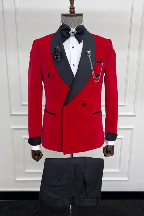 Barlow Simple Red Shawl Lapel Double Breasted Wedding Suits