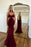 Simple Red Spaghetti Strap Long Mermaid Prom Dress with Taping Detail