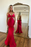 Simple Red Spaghetti Strap Long Mermaid Prom Dress with Taping Detail