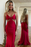 Simple Red Spaghetti Strap Long Mermaid Prom Dress with Taping Detail