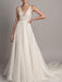 Simple Wedding Dress 2021 A Line V Neck Sleeveless Beaded Bridal Dresses With Train