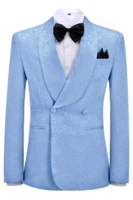 Vito Sky Blue Jacquard Shawl Lapel Double Breasted New Arrival Wedding Suits