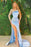 Sky Blue Long Sleeves Mermaid Prom Dress with Appliques Split