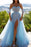 Sky Blue Off-the-Shoulder Prom Dress with Sequin Embellishments