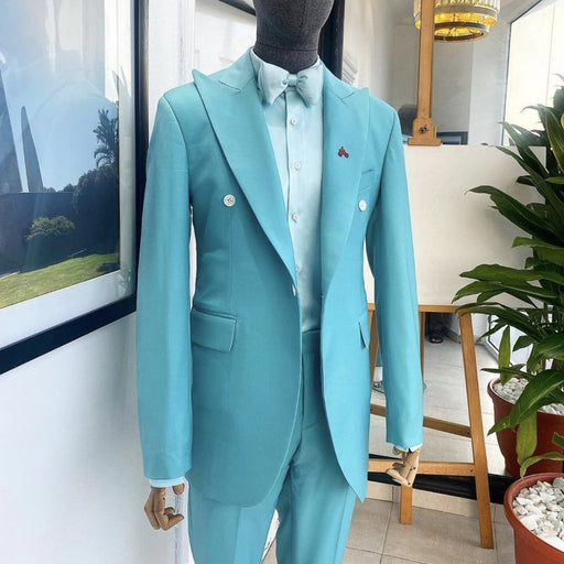 Adolph Modern Sky Blue Peaked Lapel Two Pieces Prom Suits