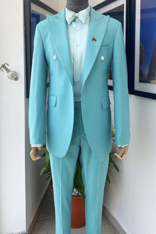 Adolph Modern Sky Blue Peaked Lapel Two Pieces Prom Suits