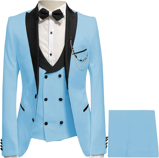 Miles Sky Blue Peaked Lapel Three Pieces New Arrival Prom Suits