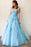 Sky Blue Spaghetti-Straps Appliqued Evening Dress