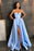 Sky Blue Spaghetti Straps Prom Dress A Line with Split Pockets